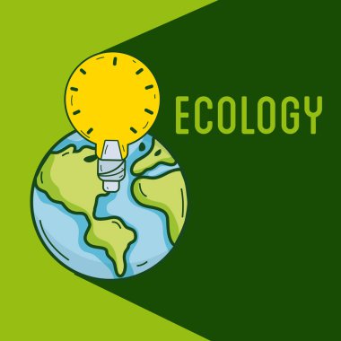 Yeşil enerji karikatürler ile dünya ekoloji illüstrasyon grafik tasarım vektör