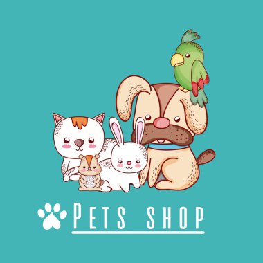 Sevimli evcil hayvan dükkanı çizgi film illüstrasyon grafik tasarım vektör