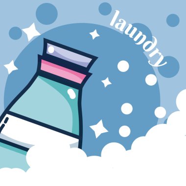 Deterjan şişesi Çamaşırhane kavram üzerinde kabarcıklar arka plan vektör çizim grafik tasarım