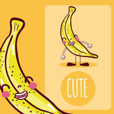 Muz şirin ve komik karikatür vektör çizim grafik tasarım