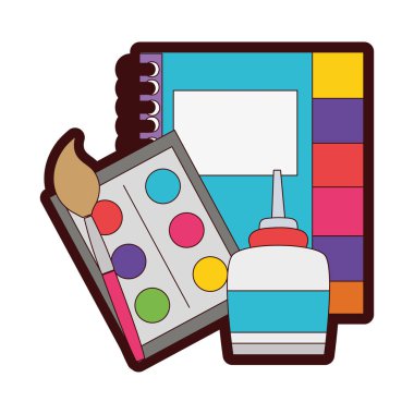 tam renkli defter ve suluboya ile ağrı nesne vektör çizim Fırçası