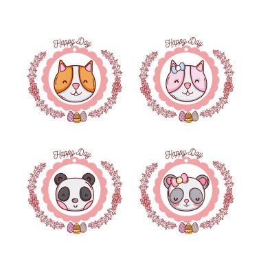 Mutlu gün hayvanlar Amblemler çelenk vektör çizim grafik tasarım kümesi