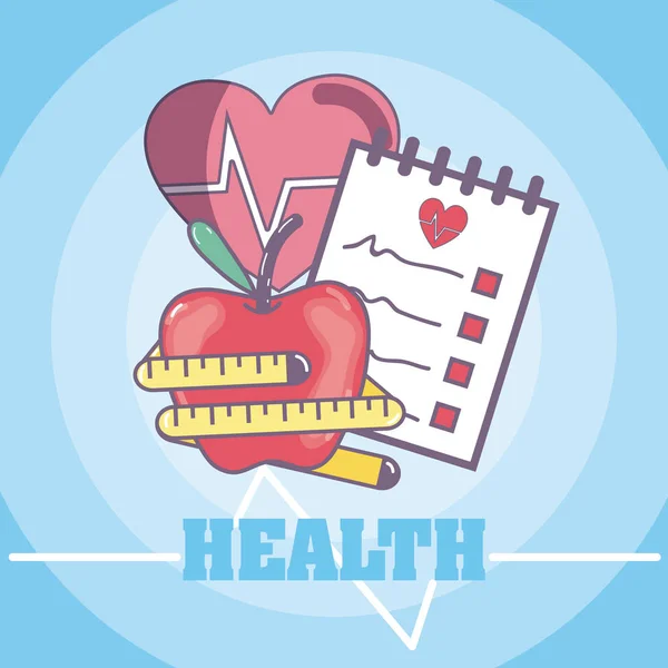 Heartbeat Symbol Medical Prescription Apple Vector Illustration Graphic Design — Stock Vector