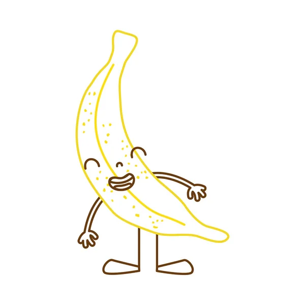 Color Line Kawaii Banan Leende Frukt Med Armar Och Ben — Stock vektor