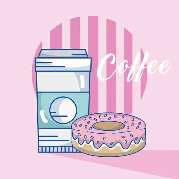 Koffiekopje Gaan Met Donut Vector Illustratie Grafisch Ontwerp — Stockvector
