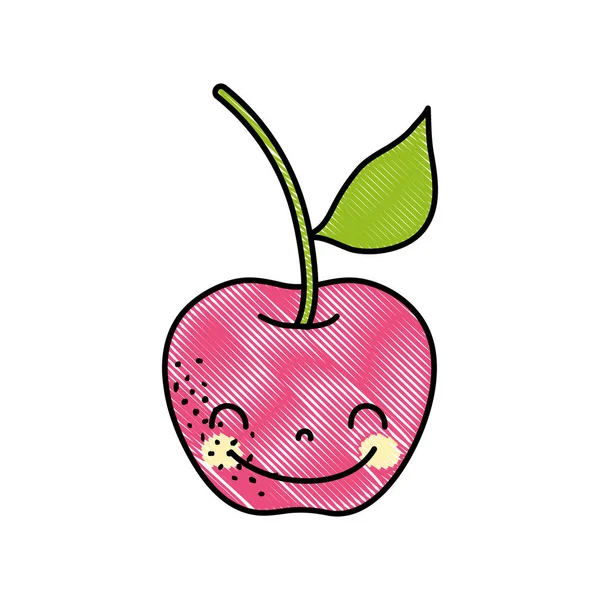 Rallado Lindo Manzana Kawaii Feliz Fruta Vector Ilustración — Vector de stock