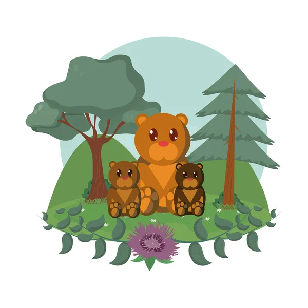 Rodzina Niedźwiedzi Las Białym Tle Obraz Wektor Grafika Ilustracja — Wektor stockowy