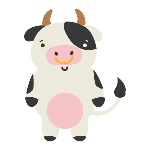 Colorful Cute Happy Cow Wild Animal Vector Illustration — Stock Vector