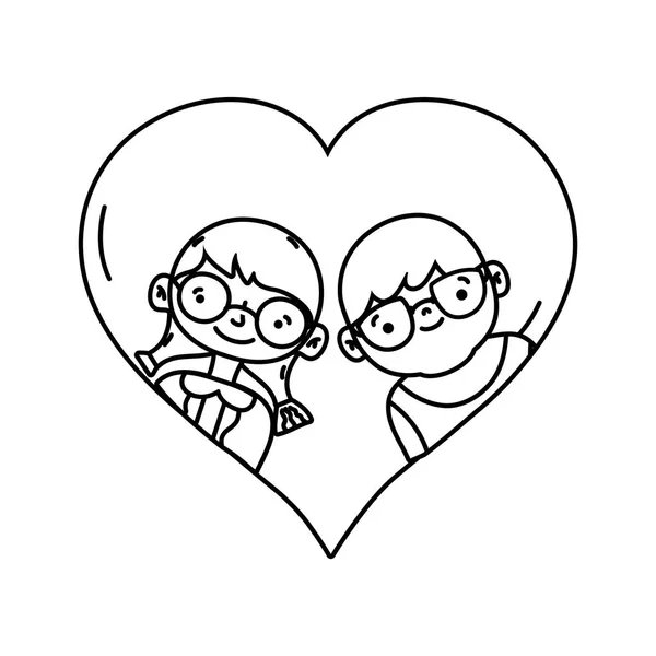 Linie Junge Und Mädchen Mit Brille Herzen Design Vektor Illustration — Stockvektor
