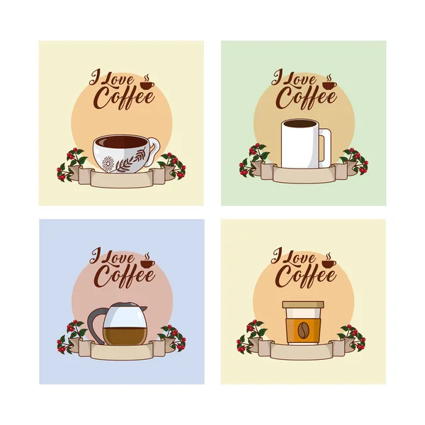 Conjunto Encanta Concepto Café Con Cinta Blanco Banner Vector Ilustración — Vector de stock