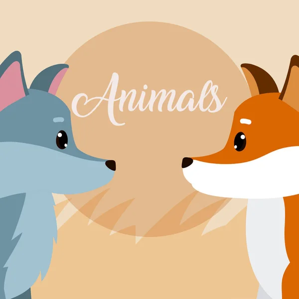 Animales Lindos Dibujos Animados Sobre Fondo Colorido Vector Ilustración Diseño — Vector de stock