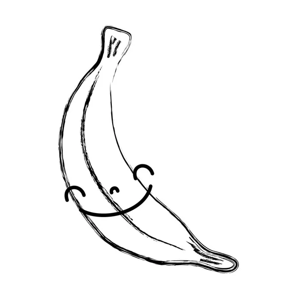 Figur Niedlich Banane Kawaii Glücklich Fruchtvektor Illustration — Stockvektor
