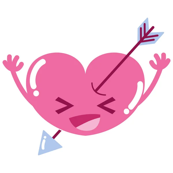 Colorido Corazón Feliz Con Flecha Kawaii Brazos Vector Ilustración — Vector de stock