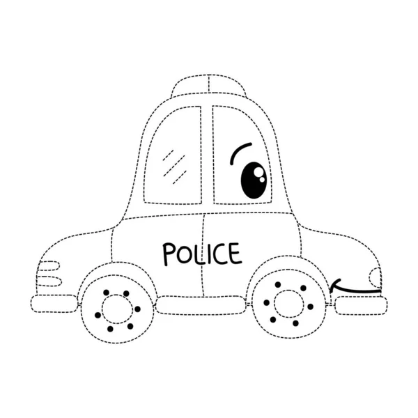 Forma Punteada Kawaii Policía Feliz Coche Transporte Vector Ilustración — Vector de stock