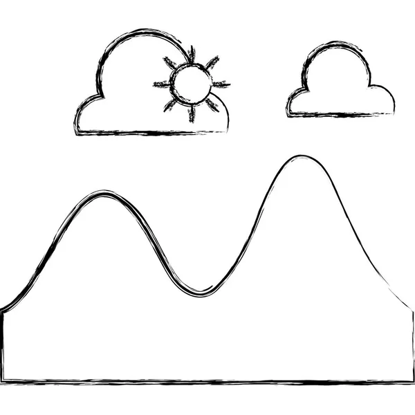 Figura Paisaje Con Nubes Con Sol Montañas Naturales Vector Ilustración — Archivo Imágenes Vectoriales