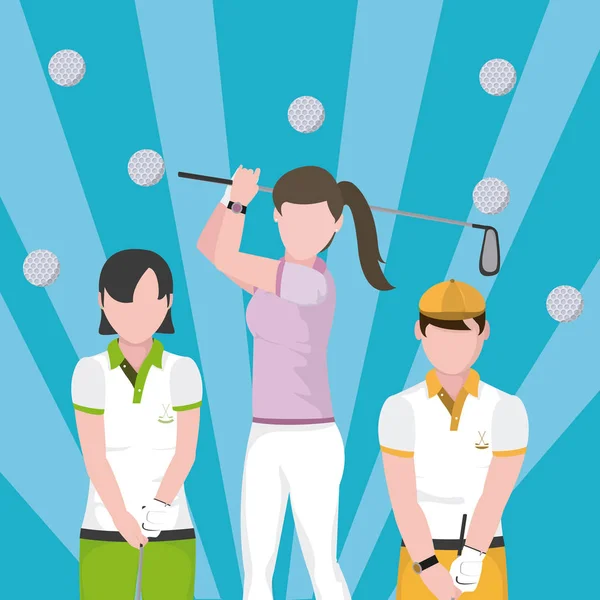 Golf Spelers Team Blauw Gestreepte Achtergrond Met Ballen Vector Illustratie — Stockvector
