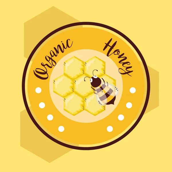 Bio Honig Rundes Etikett Mit Biene Und Wabenvektor Illustration Grafikdesign — Stockvektor