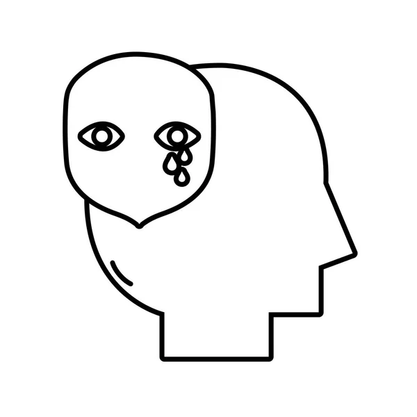 Linie Silhouette Mann Mit Gesicht Weint Mentales Gefühl Vektor Illustration — Stockvektor