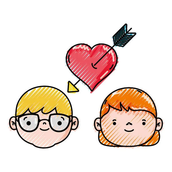 Cabeça Casal Conjunto Com Coração Símbolo Amor Vetor Ilustração — Vetor de Stock