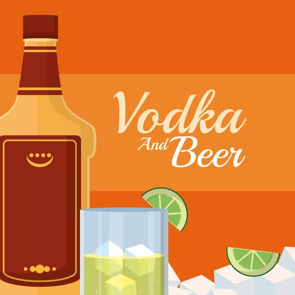 Vodka Flaske Med Glassbeger Sitronvektor Illustrasjon – stockvektor
