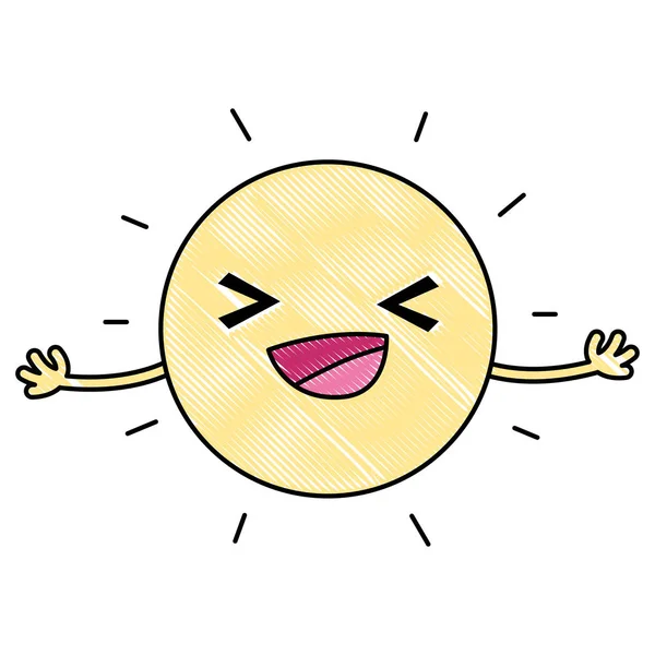 Grated Happy Cute Sun Kawaii Arms Vector Illustration — Stock Vector