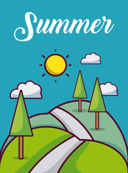 Weather summer landscape cute card vector illusttration graphic design