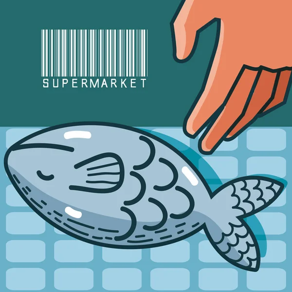 Ψάρια Θάλασσα Τροφίμων Σούπερ Μάρκετ Μπαρ Εικονογράφηση Φορέα Κωδικός — Διανυσματικό Αρχείο
