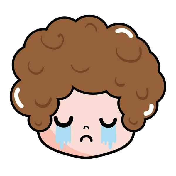 Boy Head Curly Hair Crying Face Vector Illustration — Stock Vector