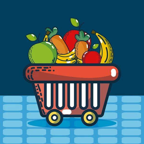 Warenkorb Mit Lebensmitteln Supermarkt Produkte Vektor Illustration — Stockvektor