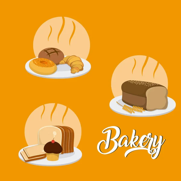 Set Bakery Products Icons Vector Illustration Graphic Design — Stock Vector