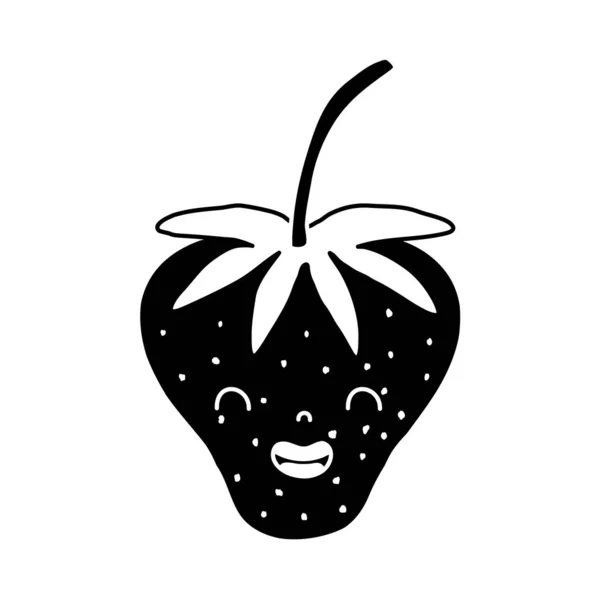 Contour Mignon Starwberry Kawaii Sourire Fruit Vecteur Illustration — Image vectorielle