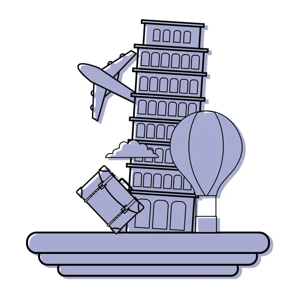 Farbe Schiefen Turm Von Pisa Mit Luftballon Vektor Illustration — Stockvektor