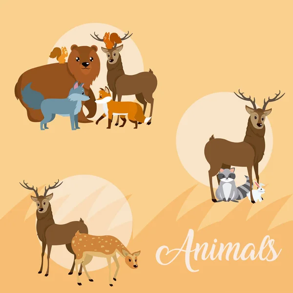 Animais Bonitos Ícones Redondos Desenhos Animados Sobre Fundo Colorido Vetor — Vetor de Stock