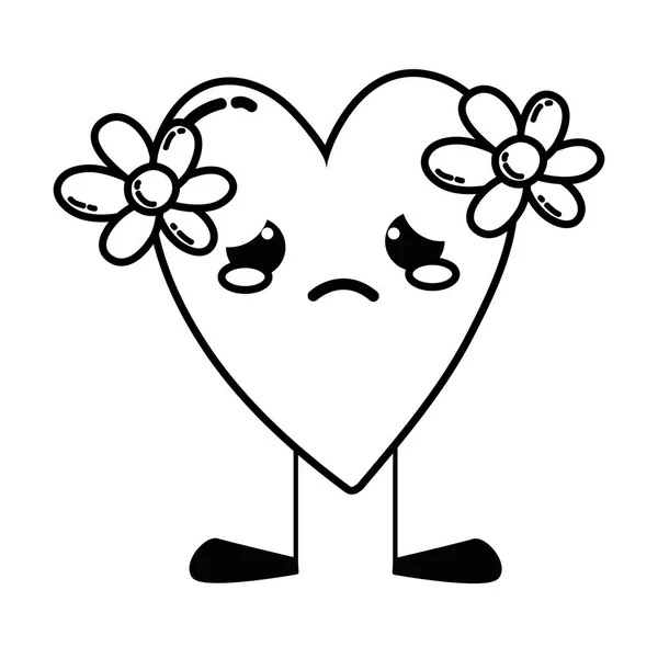 Ağlayan Kalp Çiçekler Kawaii Bacaklar Vektör Çizim Ile Satır — Stok Vektör