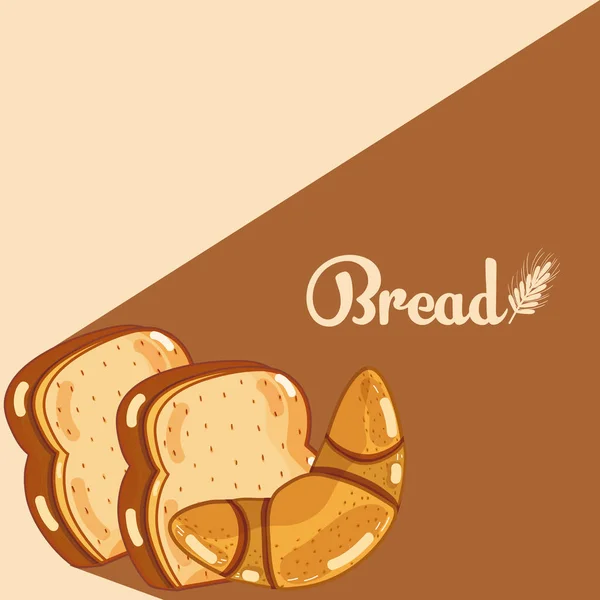面包美味和新鲜的面包面包店在棕色背景向量例证图设计 — 图库矢量图片