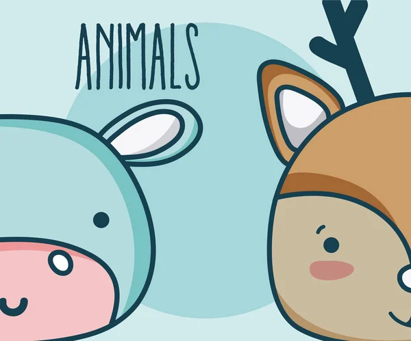 Mignon Tendre Animaux Amis Dessin Animé Sur Fond Coloré Vecteur — Image vectorielle