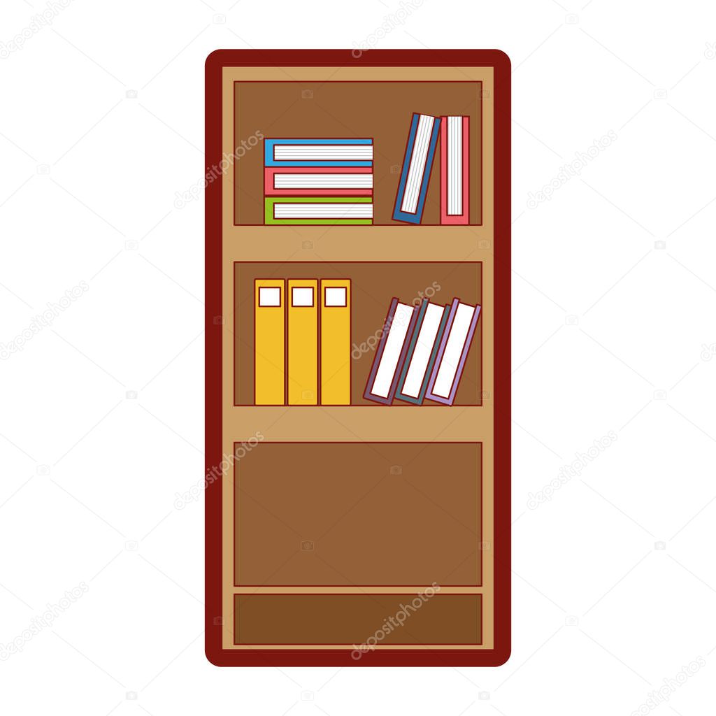 line color education bookcase with books and folder documents vector illustration