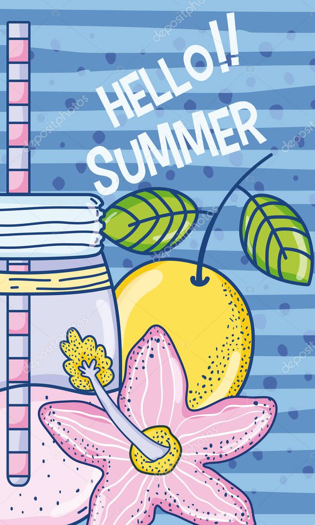 Summer time juice card with cute cartoons vector illustration graphic design