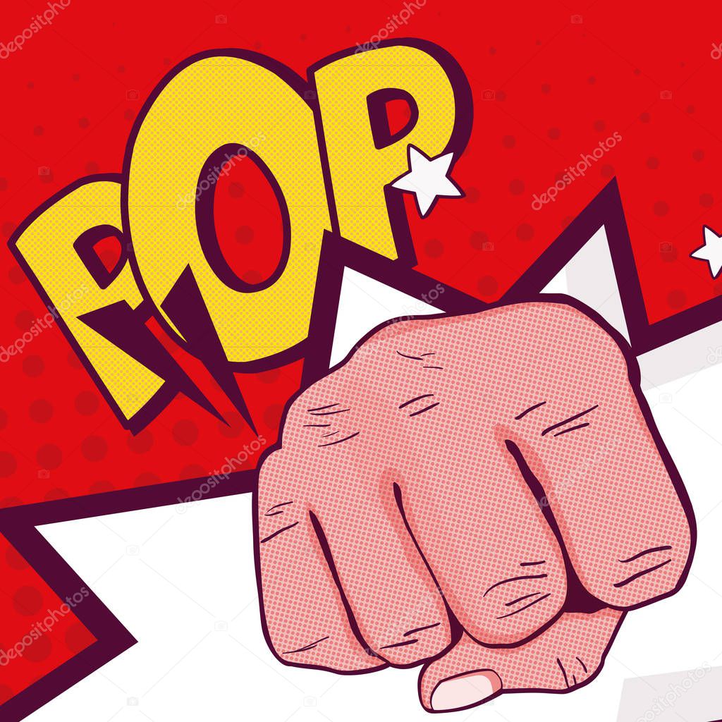 Hand clenched pop art punch vector illustration graphic design