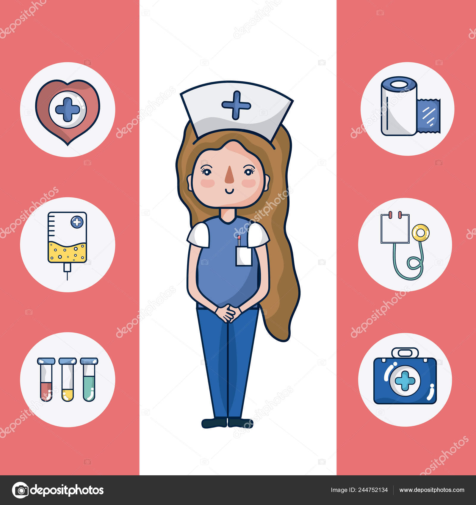 Enfermeira Desenho Animado Ícone Ilustração Vetorial Design