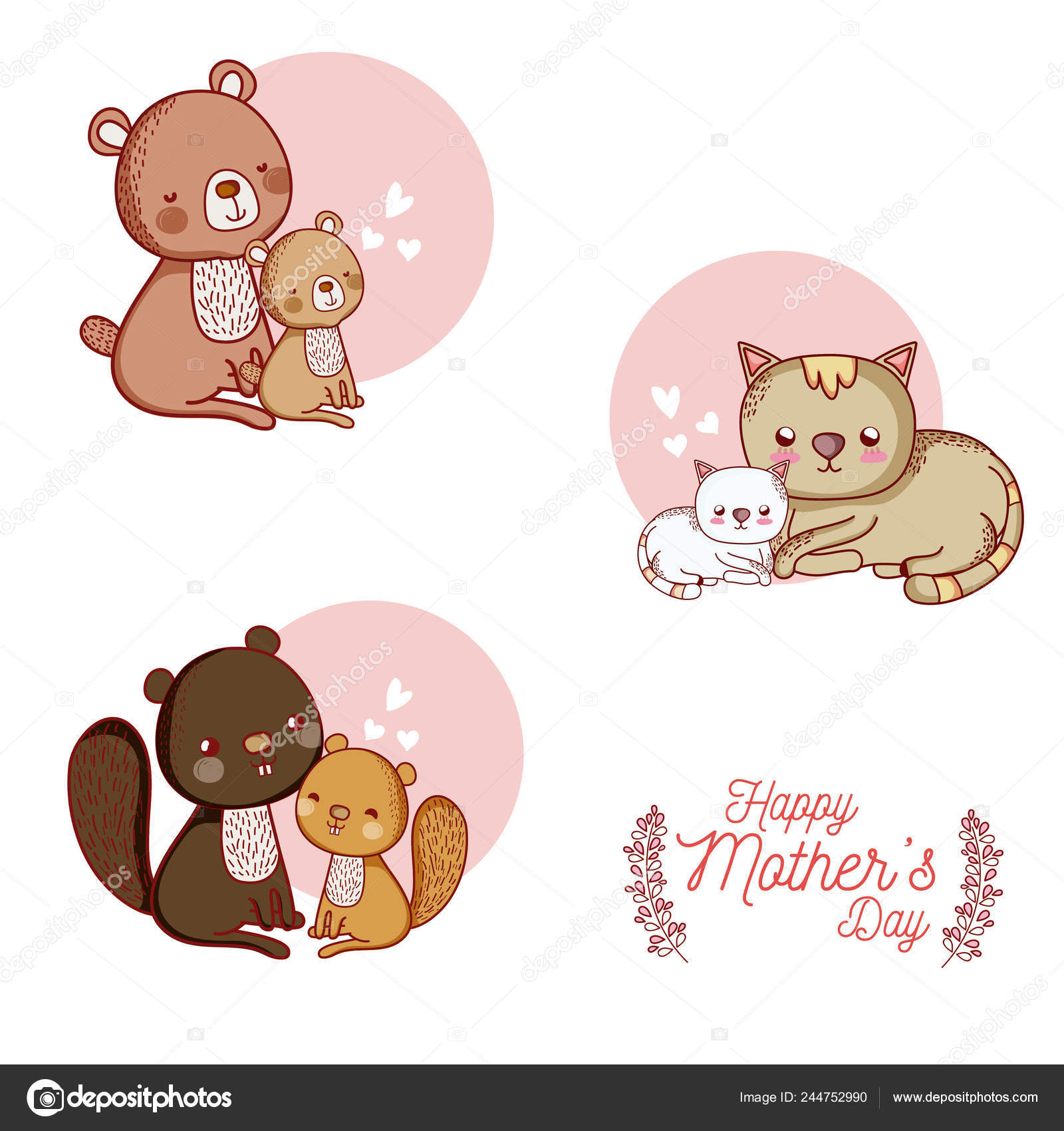 Happy Mothers Day Card Cute Animals Cartoons Vector Illustration Graphic  Stock Vector Image by ©stockgiu #244752990