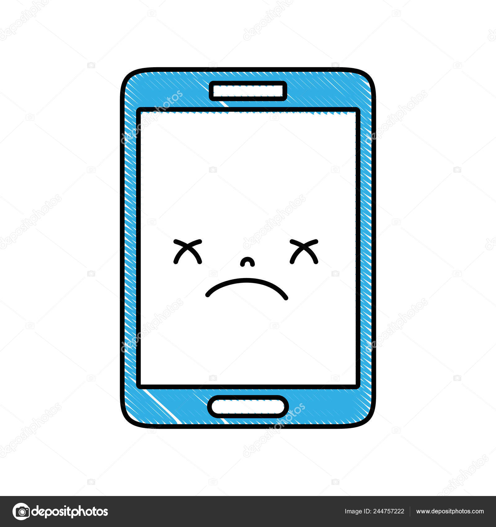 Grated Kawaii Smartphone Cute Gloomy Face Vector Illustration Stock ...