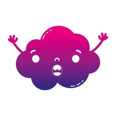 siluet şaşırttı ve silah ile şirin bulut kawaii hava illüstrasyon vektör