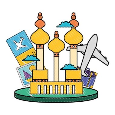 rendelenmiş Moskova seyahat bilet ve yolculuk tatil vektör çizim ile
