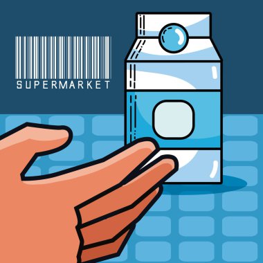 Süt kutusu süper market ürünleri bar kodu ile illüstrasyon vektör