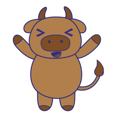 tam renkli sevimli ve neşeli inek vahşi hayvan vektör çizim