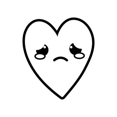 satır şirin ağlayan kalp kawaii karikatür vektör çizim