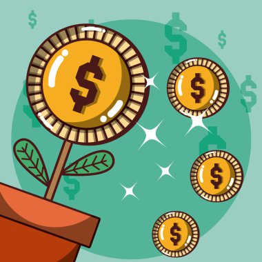 Para bitki pot karikatür vektör çizim grafik tasarım