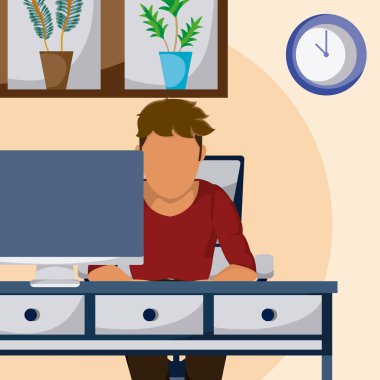 Adama işyeri karikatür vektör çizim grafik tasarım