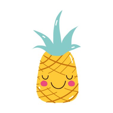 renkli mutlu ananas meyve kawaii vektör çizim ihale